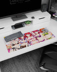 32x12 inches anime girl mouse pad showing five confident pin-up girls in lace garters and ribbons under soft skies.