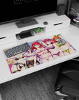 32x16 inches anime girl mouse pad showing five confident beauties posing in garters and ribbons beneath soft skies.