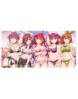 32x16 inches anime girl mouse pad with five flirty girls in lace lingerie under pastel clouds and sparkle.