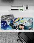 Anime mouse pad 32x12 inches featuring Sinon from Sword Art Online in a dreamy sky with teal outfit and cat ears.