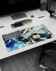 Anime mouse pad 32x16 inches featuring Sinon from Sword Art Online, in teal outfit with cat ears against a starry sky.