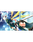 Anime mouse pad 40x20 inches featuring Sinon from Sword Art Online in teal outfit, dreamy cloudscape, and cat ears.
