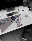 Large 40x20 inches desk pad featuring Ichigo from Darling in the Franxx, highlighting her elegance in a sleek futuristic outfit.