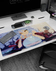 40x20 inches anime girl desk pad featuring a teasing kimono beauty and a squishy pink slime in front.
