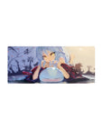 28x12 inches anime girl mouse pad with blue-haired kimono beauty, butterflies, and a blushing slime.