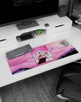 Anime mouse pad featuring EVA Unit-01 from Neon Genesis Evangelion in neon colors, 32x12 inches, vibrant and striking.