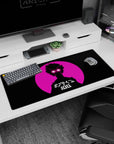 36x16 inches anime desk pad showing spiky-haired shadow figure staring forward with crackling white eyes.