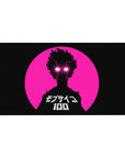 40x20 inches anime desk pad with neon pink circle, black silhouette, lightning eyes, and Japanese text.