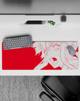 32x12 inches long mouse pad in hot red with clean white anime outline, loud and electric vibe.
