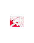 Classic anime girl mouse pad 14x10 inches with white line art, fierce eyes, and flowing hair on red.