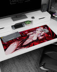 Haunting artwork on 36x16 mouse pad captures Sakura's allure and intensity in stunning artistic fashion