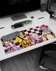 Sora and Shiro posing with playing cards, yellow hoodie and crown accents on 36x16 inches desk pad.
