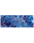 Compact 32x12 inches mouse pad with topographic-inspired design, featuring deep blues, purple, and pink for a nature-filled, tranquil aesthetic.