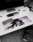 32x12 inches Reimu Hakurei mouse pad under drifting cherry blossoms, black hair and big red bow.