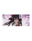 28x12 inches anime girl mouse pad with sakura petals, shrine maiden art on cloudy white background.
