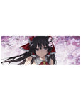32x12 inches anime girl mouse pad with sakura petals on cloudy white, red ribbon shrine maiden art.