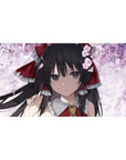 40x20 inches anime girl desk pad with sakura petals, cloudy white backdrop, and bold red ribbon detail.