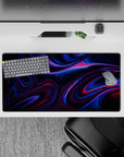 32x16 inches mouse pad with neon-infused abstract waves of vivid blues and magentas, creating a sleek and bold aesthetic for your workspace.