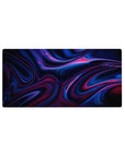 Mouse pad featuring neon-infused abstract design, 32x16 inches, with vivid blues and magentas rippling across a dark background for dynamic energy.