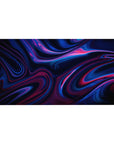 Mouse pad featuring a neon-infused abstract design, 40x20 inches, with vivid blues and magentas rippling across a dark background for a dynamic look.