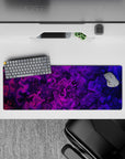 Intense 32x12 desk mat features vibrant swirls and artistic details with intricate contrasts for fans of bold designs