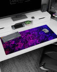 Dynamic artwork on 36x16 desk mat captures the vibrant energy of abstract contours in stunning detail