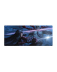 Mouse pad featuring Akame, 28x12 inches, with steel glare, deep shadows, and sharp action, capturing the essence of Akame ga Kill.