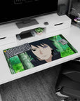 32x16 inches Naruto mouse pad showing Sasuke Uchiha staring forward, dark hair framing his face.