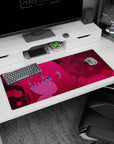 Dynamic artwork on 36x16 mouse pad captures the essence of cyberpunk energy with anime elegance and digital precision