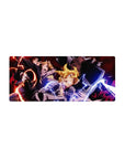 Fullmetal Alchemist anime mouse pad, 28x12 inches, with dynamic battle art and metallic detail.