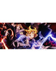 Fullmetal Alchemist anime desk pad 36x16 inches with Edward, Alphonse, and Roy in a battle scene.