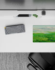 14x10 inches mouse pad with rolling green hills and shimmering waters, creating a peaceful and calming atmosphere.