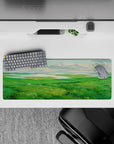 32x12 inches mouse pad with rolling green hills and shimmering waters, perfect for a calm and peaceful workspace vibe.