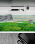 36x16 inches mouse pad with rolling green hills and shimmering waters, creating a peaceful and calming workspace vibe.