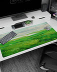 Large 40x20 inches mouse pad showcasing rolling green hills and shimmering waters for a tranquil, open atmosphere at your workspace.