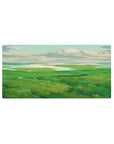 Mouse pad with rolling green hills, 32x16 inches, and shimmering waters for a peaceful, open atmosphere in your workspace.