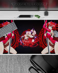 Rias Gremory anime desk pad 40x20 inches, showcases her in magenta with violet horns and a red sigil, perfect for High School DxD fans.