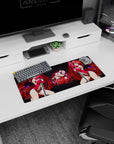 Rias Gremory anime mouse pad, 28x12 inches, features magenta tones, violet horns, and a red sigil backdrop for High School DxD fans.