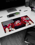 Mouse pad featuring Rias Gremory from High School DxD, 32x16 inches, in magenta and pink latex with a red sigil backdrop.