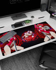 Anime desk pad 40x20 inches featuring Rias Gremory from High School DxD in magenta with a red sigil backdrop.