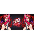 Rias Gremory anime mouse pad, 36x16 inches, featuring magenta hues, violet horns, and a red sigil backdrop from High School DxD.