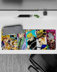 32x12 inches mouse pad with Dio, Kira, Diavolo, and JoJo's villains, showcasing their power and tension with bold colors and fierce expressions.