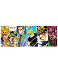Compact 32x12 inches mouse pad featuring Dio, Kira, Diavolo, and JoJo villains, capturing their fierce expressions and vivid colors in an intense design.