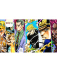 Desk pad featuring Dio, Kira, Diavolo, and other JoJo's Bizarre Adventure villains, 40x20 inches, with bold colors and fierce expressions capturing their power.