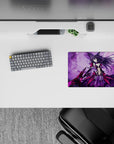 Purple nebula anime mouse pad 14x10 inches in violet haze with starry glow and intense cute vibe.