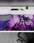 36x16 inches desk pad in violet haze with star-speckled glow and crisp magenta accents, cute yet intense.