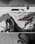 40x20 inches desk pad showcasing Guts in his Berserker Armor with the fierce red-eyed Beast of Darkness, capturing the terrifying force within the Black Swordsman.