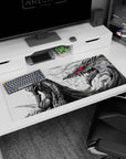 Artistic 36x16 inches desk pad featuring Guts and the Beast of Darkness, symbolizing the terrifying transformation of the Black Swordsman in a powerful design.