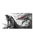 Mouse pad featuring Guts in his Berserker Armor with the Beast of Darkness, 32x16 inches, perfect for adding raw power and intense energy to your workspace.