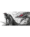 Berserk desk pad featuring Guts in his Berserker Armor with the Beast of Darkness, 36x16 inches, perfect for fans of intense, emotional design and powerful storytelling.